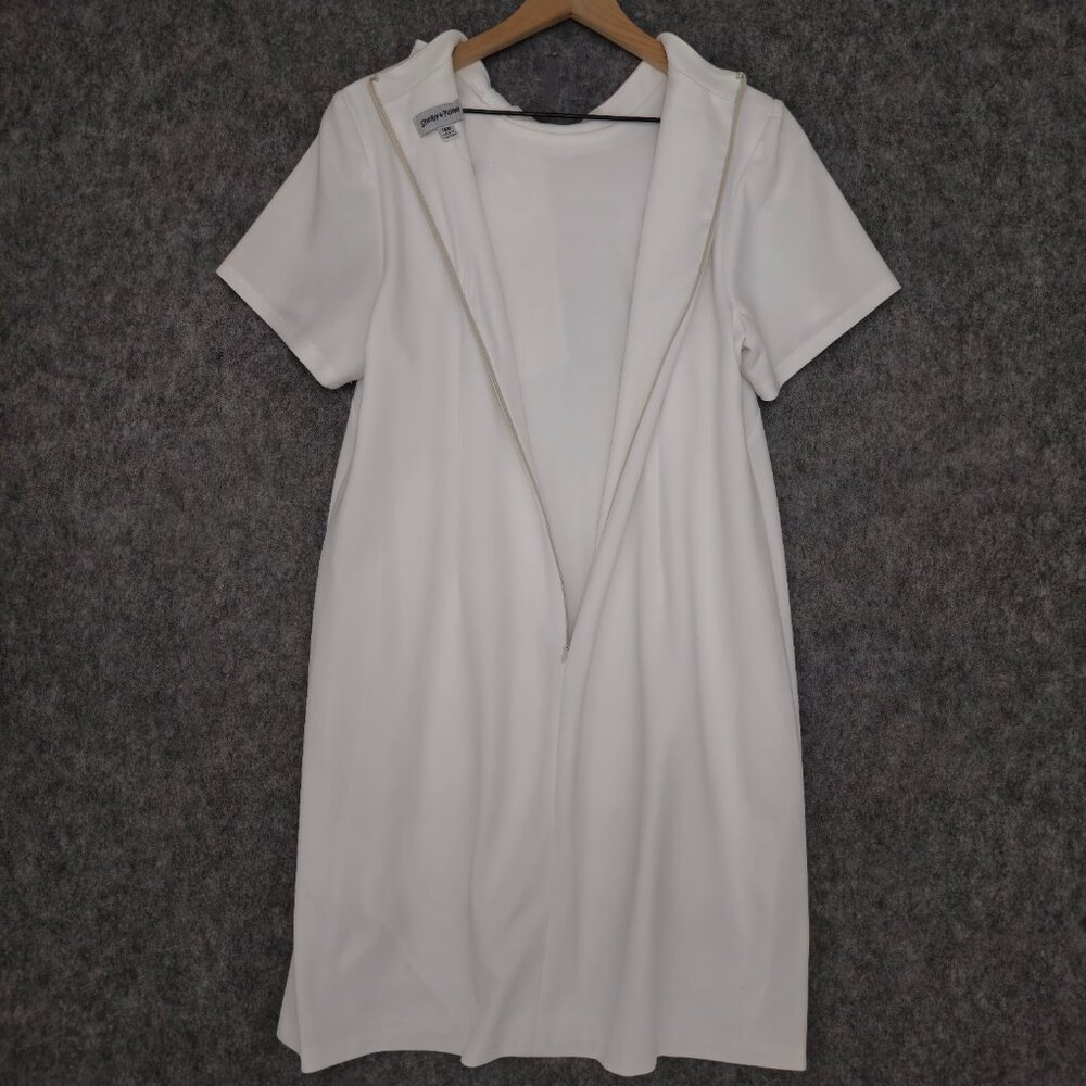Shelby & Palmer Dress Womens 14W White Bow Neck Shift Short Sleeve‎ Knit Lined - Picture 5 of 12